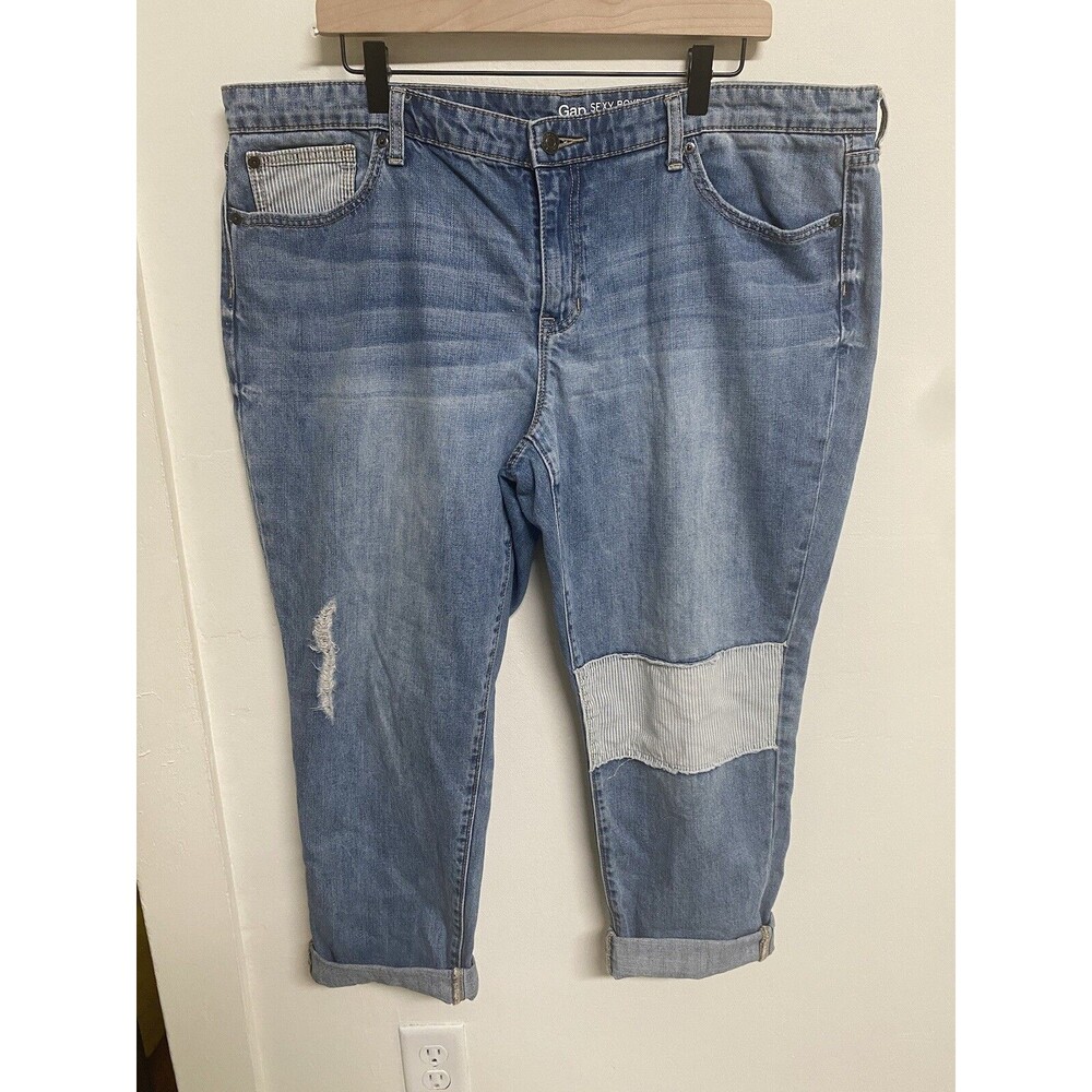 Gap Boyfriend Fit Crop Jeans Women’s 18 Light Blue Patches And Distressed